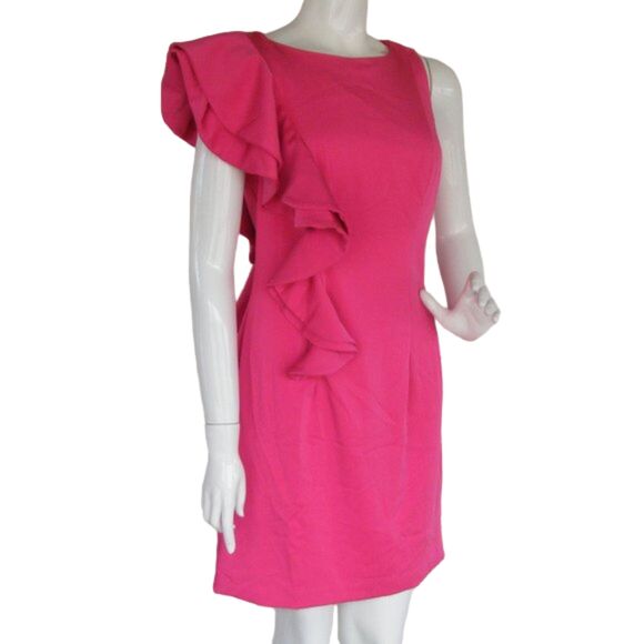 MAC DUGGAL Dress, 12, Bold Pink, Statement Shoulder/Ruffle, Asymmetrical - Picture 3 of 10